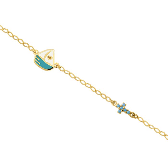 9k yellow gold children's bracelet with boat and cross HYE0021