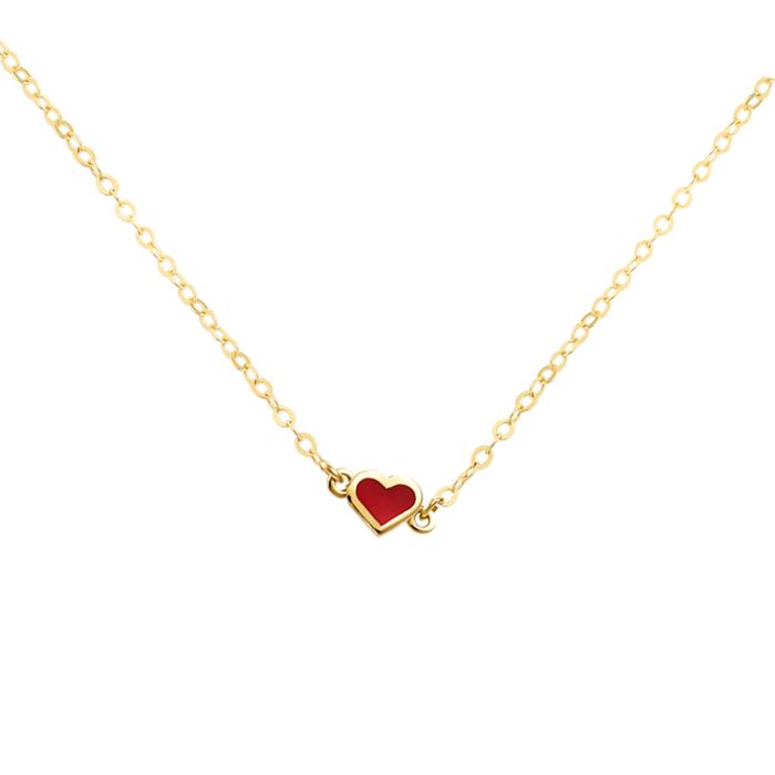 Women's yellow gold necklace with heart and red enamel 9K HRE0300