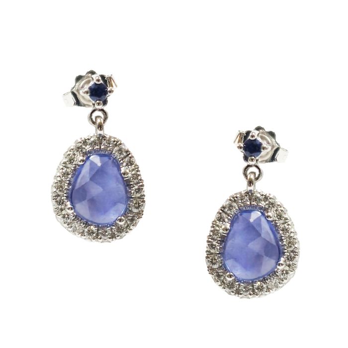 Women's 18K White Gold Sapphire and Diamond Dangle Earrings SSE0006