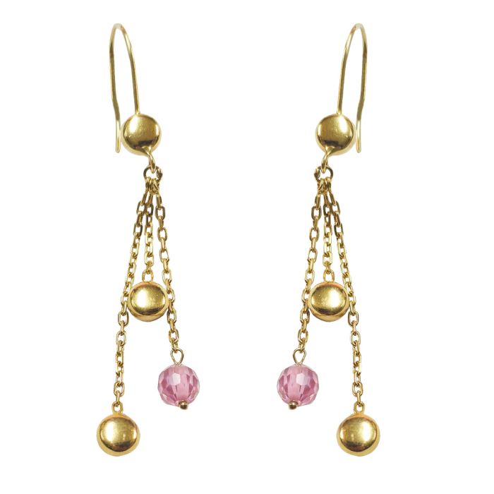 Women's gold earrings with rose quartz 14K JSH8001