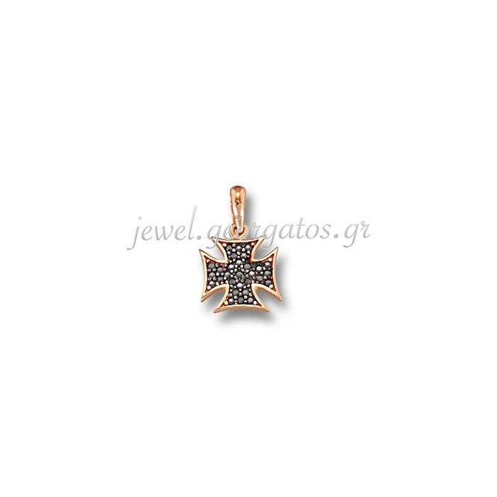 Women's small cross in pink gold with black zircon 9CT HTH0107