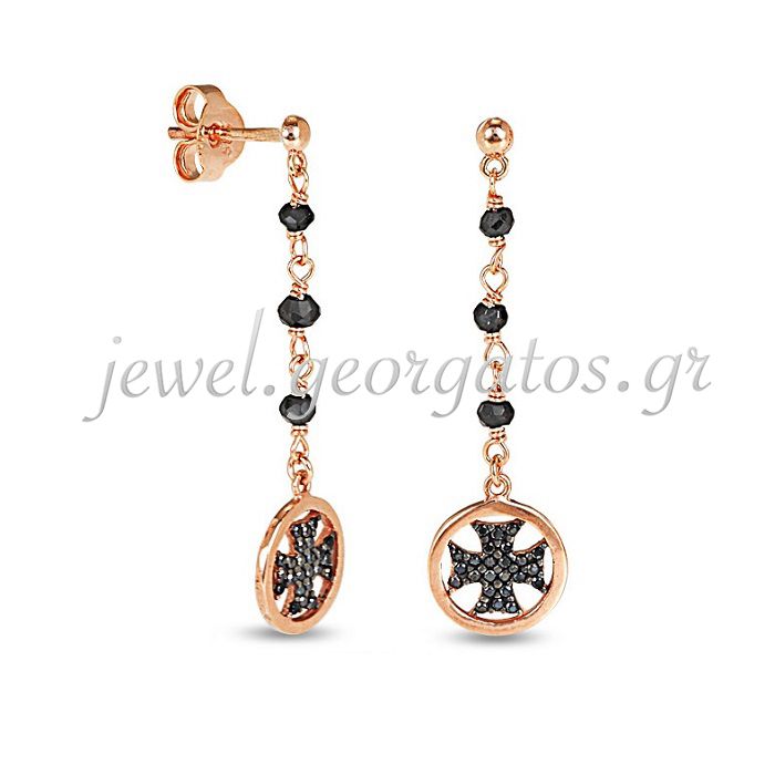 Women's pink gold pendant earrings with cross 9CT HSH0149