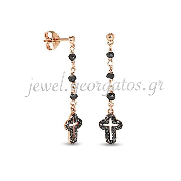 Women's pink gold pendant earrings with crosses pattern 9CT HSH0150