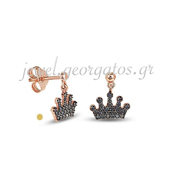 Women's pink gold pendant earrings with crown 9CT HSH0152 