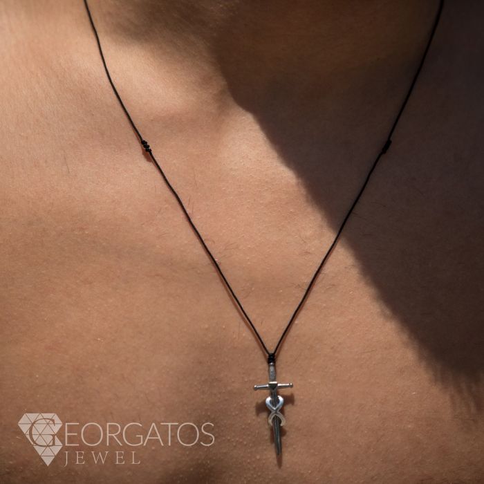 Men's silver necklace with sword WO00122