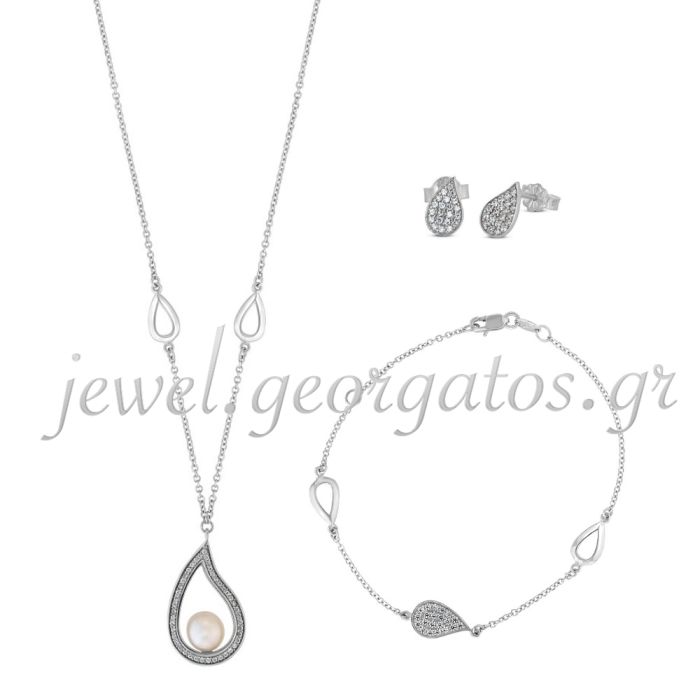 Set White gold of women's jewelry with zirkon 14CT SETIRH0020