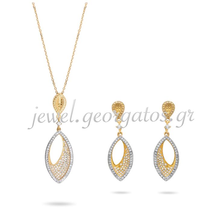 Set yellow and white gold of women's jewelry with zirkon 14CT SETIRH0063