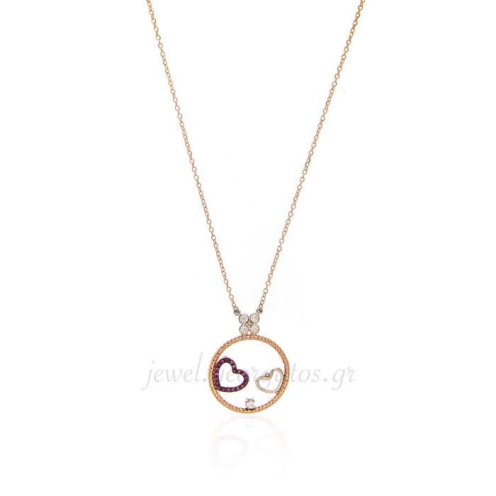 Women gold necklace with circle and hearts HRJ0117