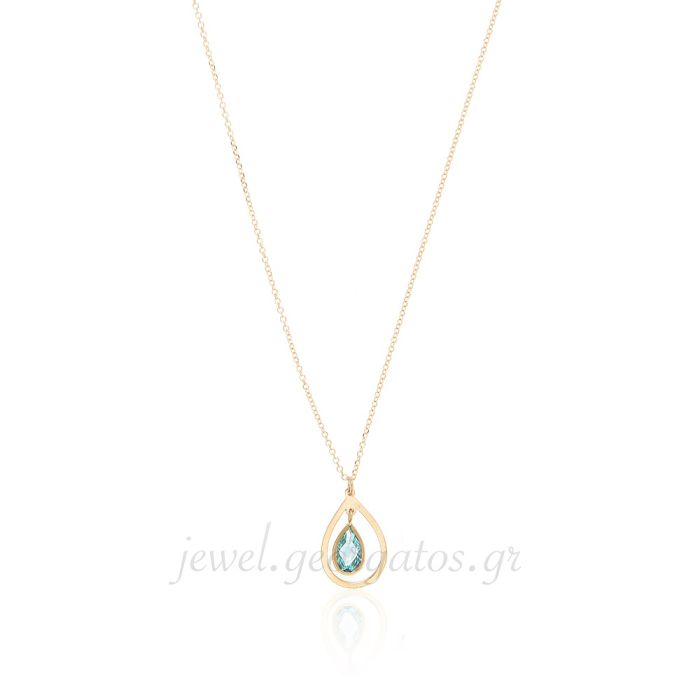 Women gold necklace 9CT with blue topaz in poir cut HRJ0119