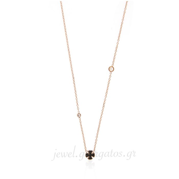 Women's pink gold necklace with double-sided cross 9CT HRJ0123