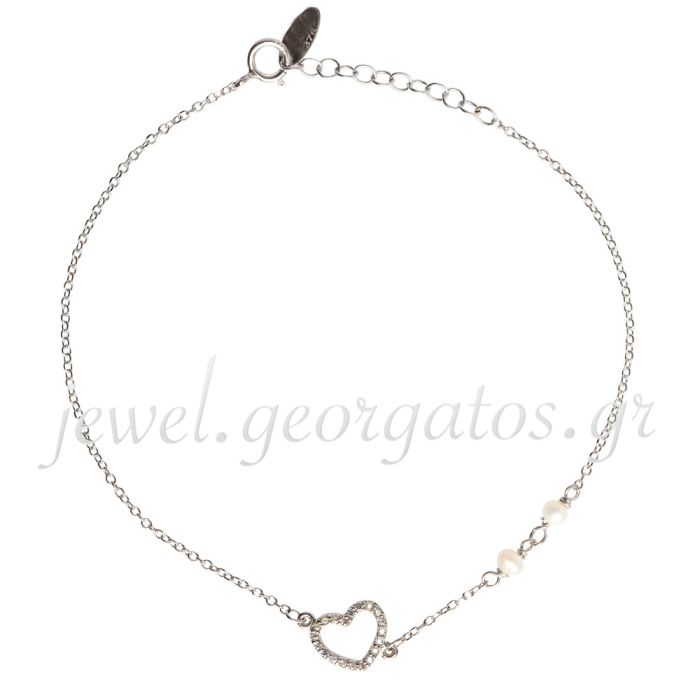 Bracelet white gold with heart and pearls 9CT HVL0054
