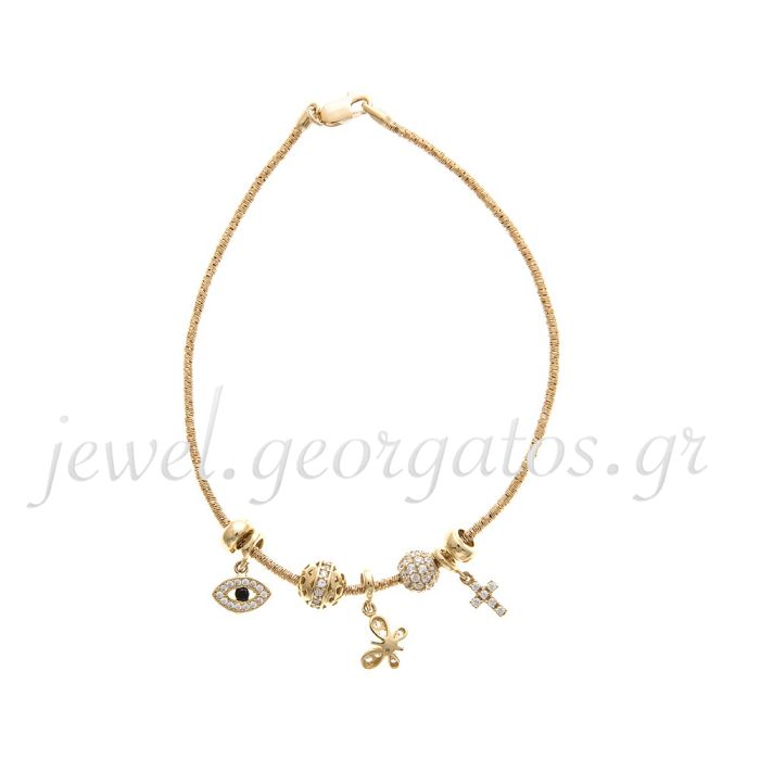 Yellow gold women's bracelet  with hanging motifs 14CT IVM0001