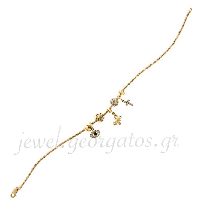 Yellow gold women's bracelet  with hanging motifs 14CT IVM0001
