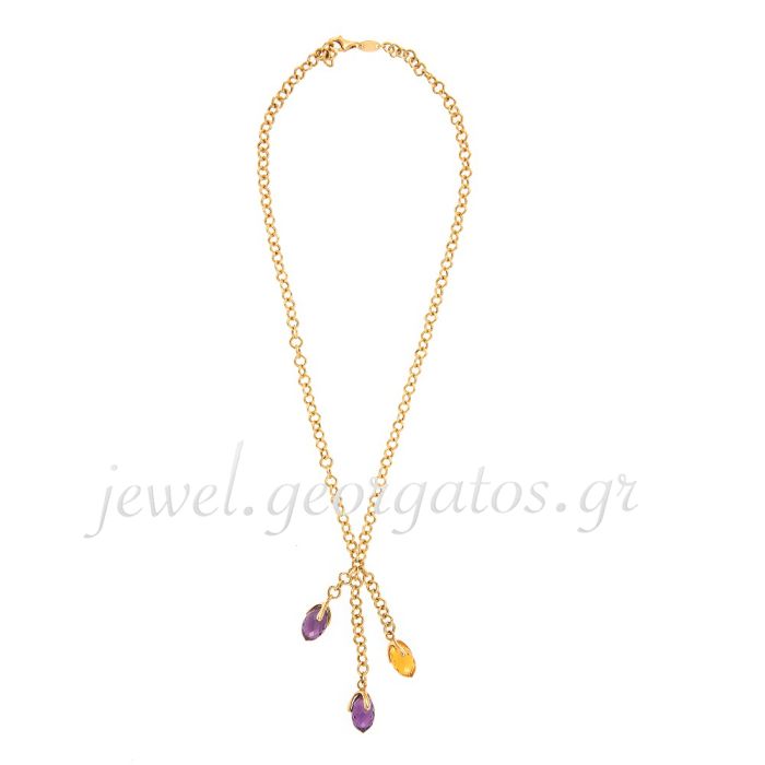 Women gold necklace with amethyst and topaz 14CT JRI0123