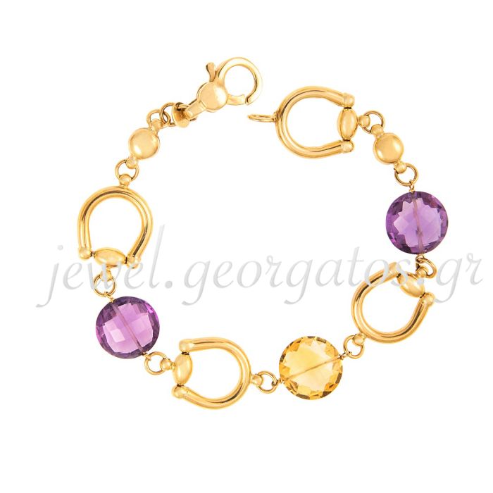 Yellow gold women's bracelet with amethyst and topaz 14CT  JVM0066
