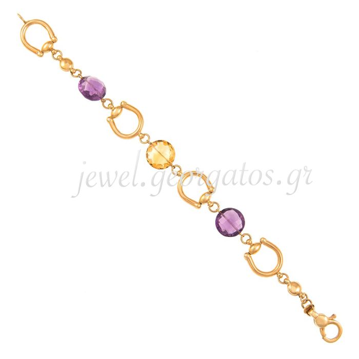 Yellow gold women's bracelet with amethyst and topaz 14CT  JVM0066