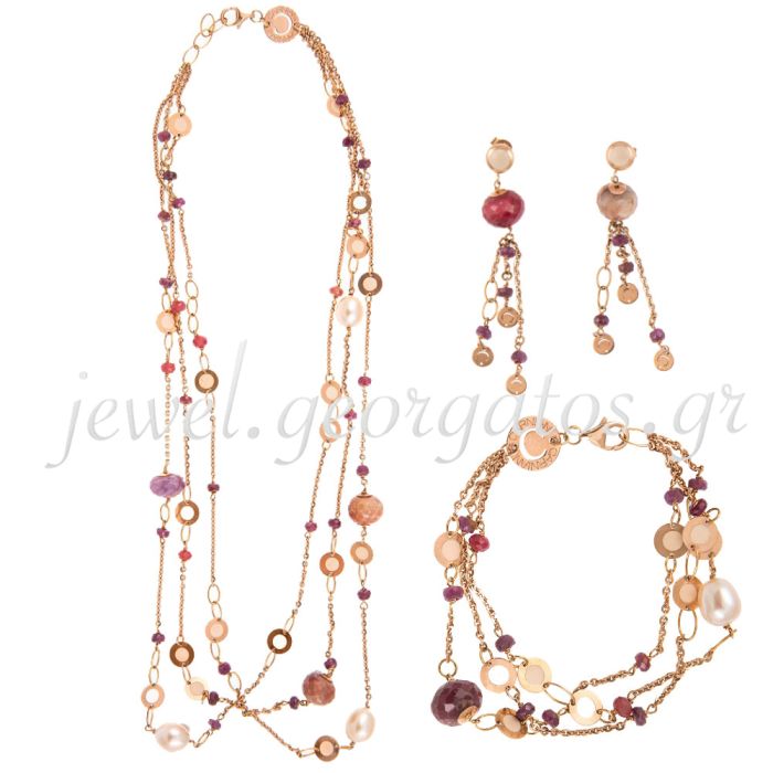 Set Pink gold of women's jewelry with semi-precious stones 14CT SETJRL0139
