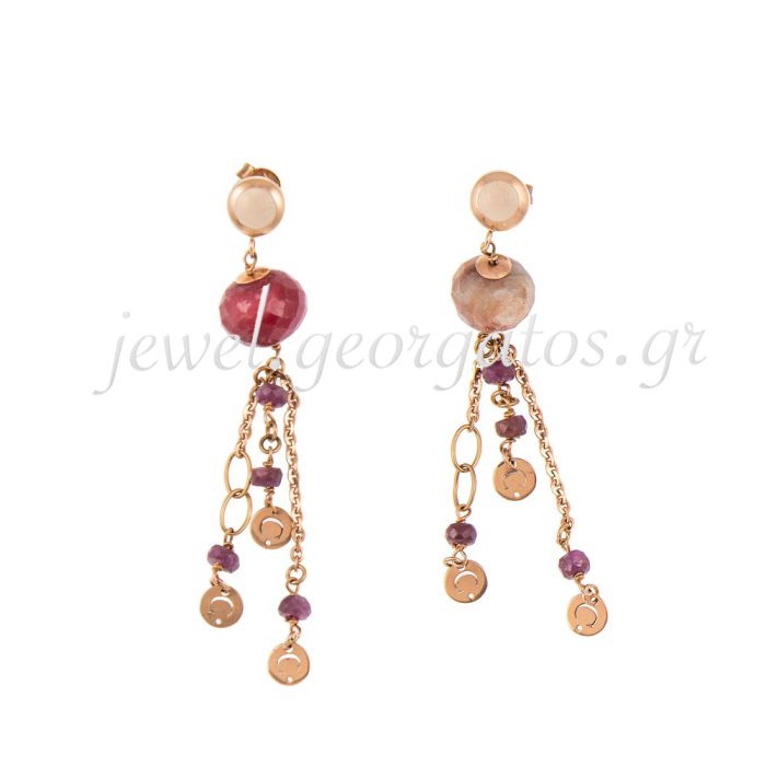 Pink gold earrings 14CT with semi-precious stones  JSL0316