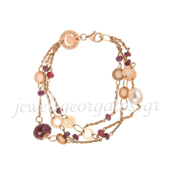 Pink gold women's bracelet with semi-precious stones 14CT JVL0121
