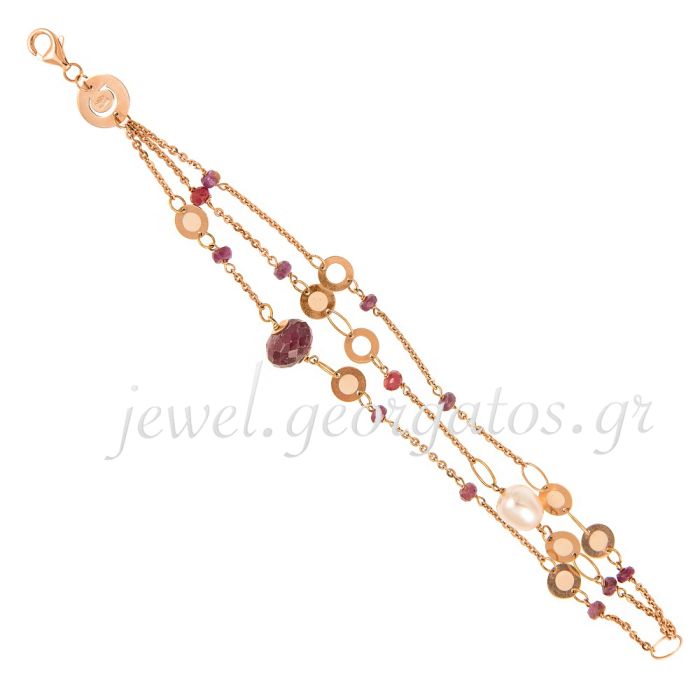 Pink gold women's bracelet with semi-precious stones 14CT JVL0121