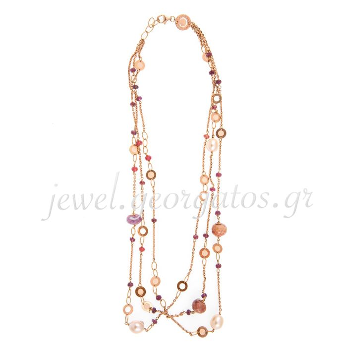 Women pink gold necklace with semi-precious stones 14CT JRL0139