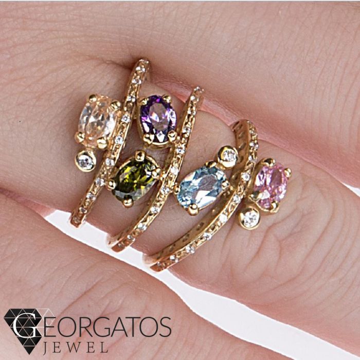 Gold ring 14CT with colorful stones JDH5043