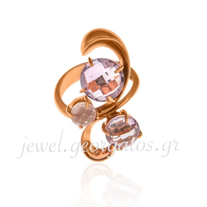Women's gold ring 14CT with pink stone