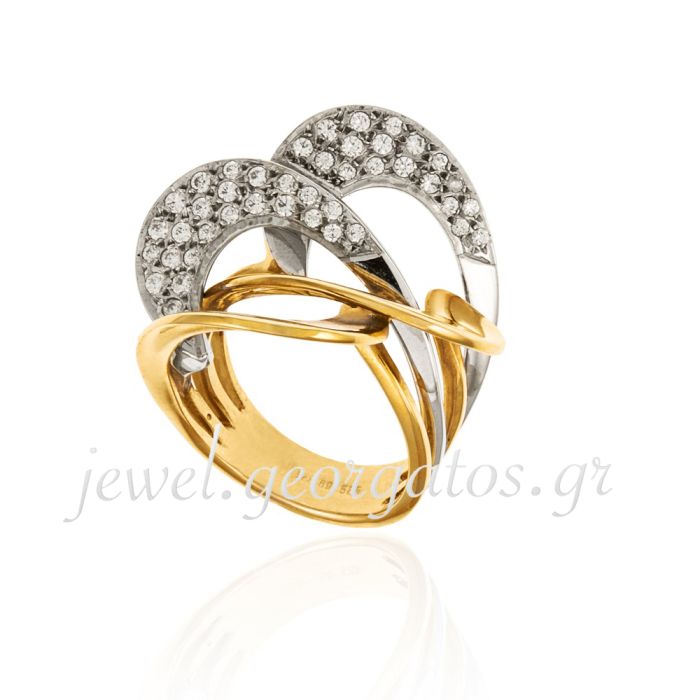 Two-tone gold ring 14CT with zircon JDK0250