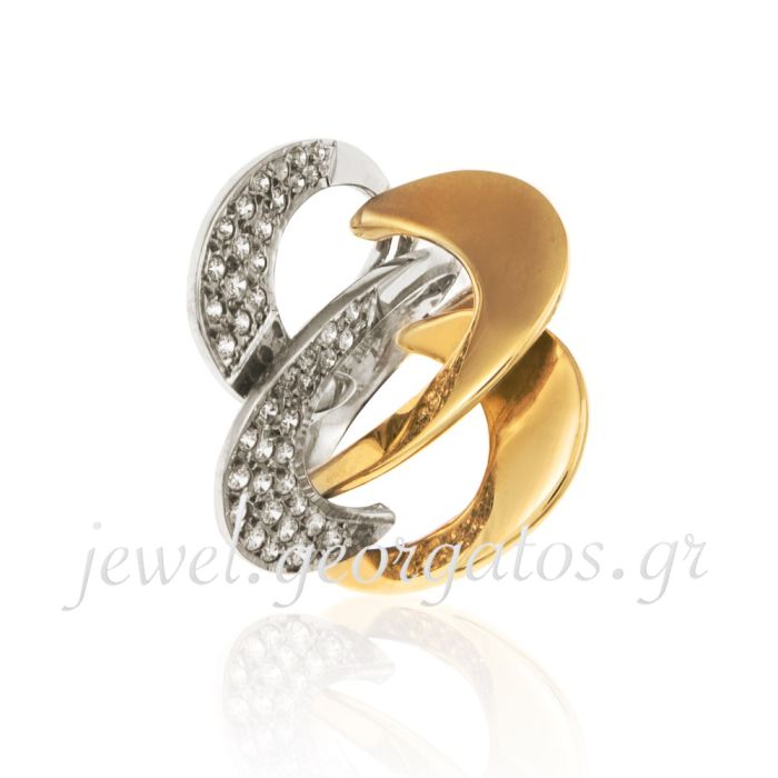 Two-tone gold ring 14CT with zircon JDK0250