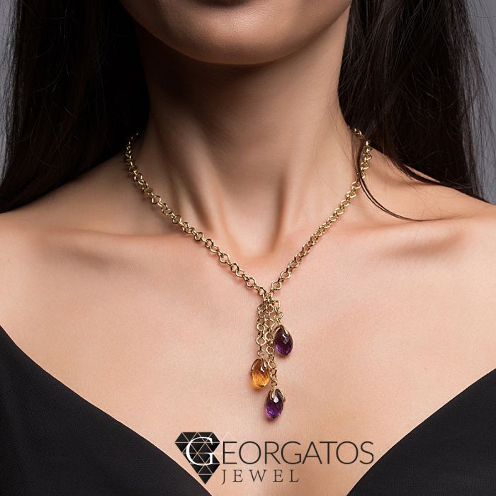 Women gold necklace with amethyst and topaz 14CT JRI0123
