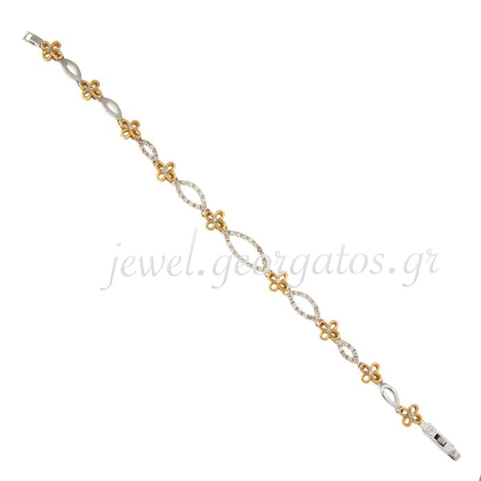 Two tone women's bracelet with daisies 14CT  JVI0229
