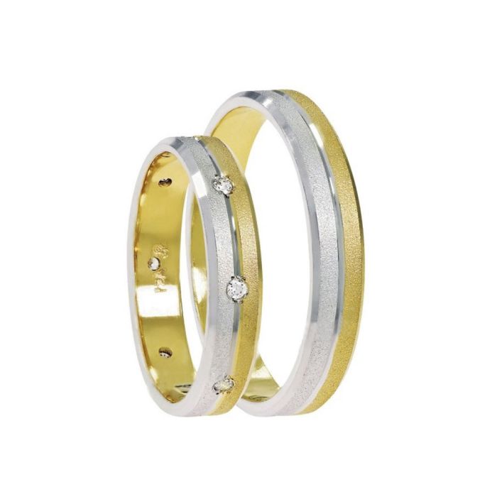 Pair of two-tone yellow and white gold wedding rings Stergiadis 3,00mm SAT2M