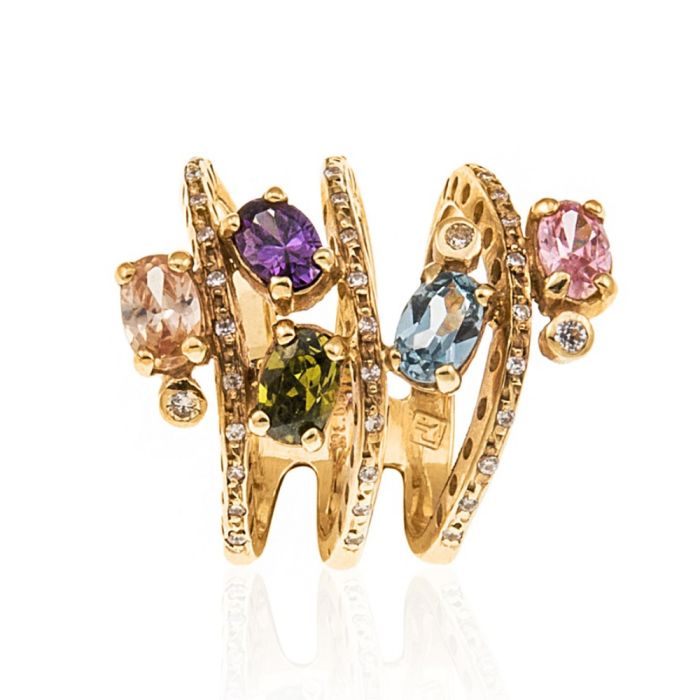 Gold ring 14CT with colorful stones JDH5043