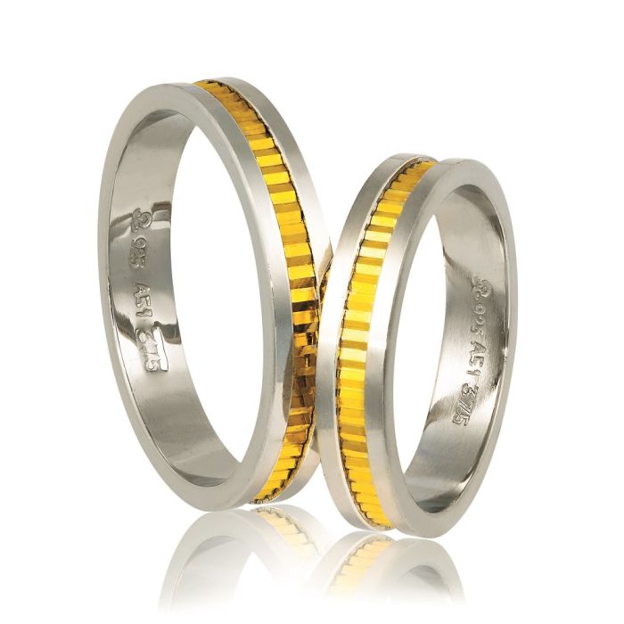 Pair of Silver and Gold Wedding rings Stergiadis A158