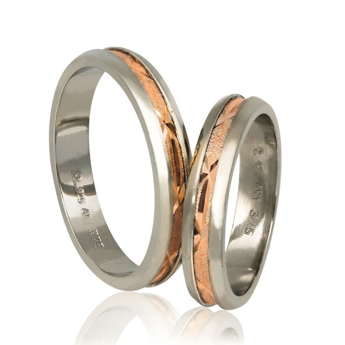 Pair of Silver and Gold Wedding rings Stergiadis A721