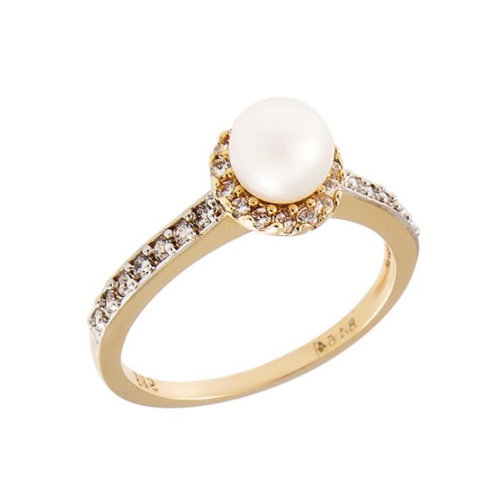Monolithic two-tone gold ring with pearl 14K IDW0013