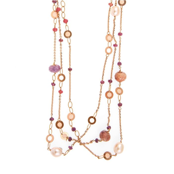 Women pink gold necklace with semi-precious stones 14CT JRL0139