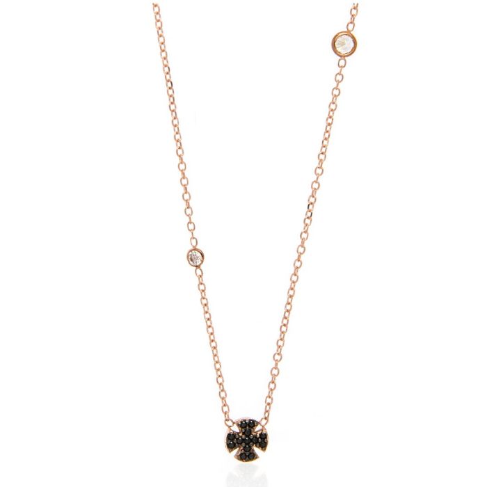 Women's pink gold necklace with double-sided cross 9CT HRJ0123