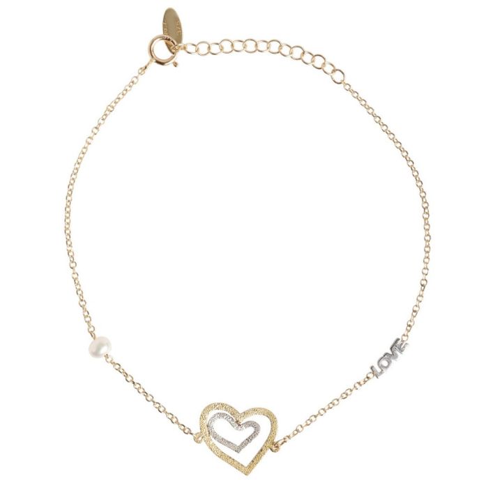 Yellow gold women's bracelet with double heart 9CT HVL0057