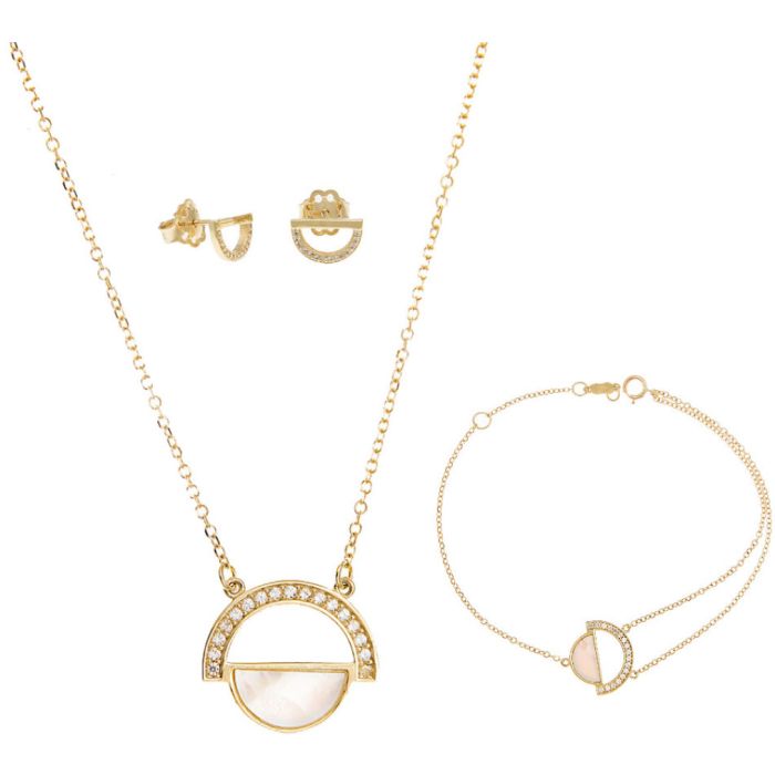Set yellow gold of women's jewelry with zircon stones 9CT SETHRM0024