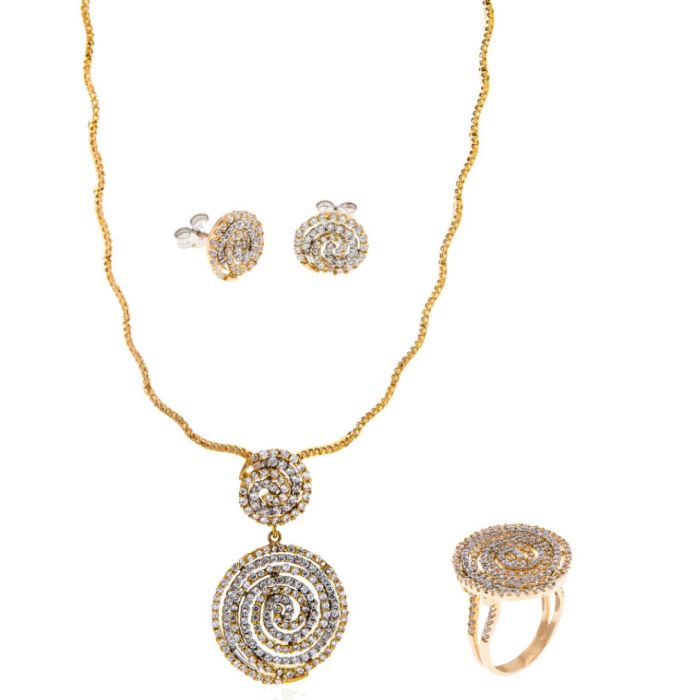 Jewelry set yellow gold 14CT with double circles SETIRM0015