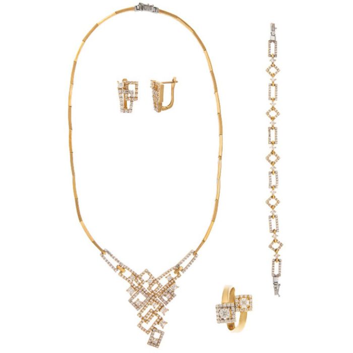Set yellow gold of women's jewelry with zircon stones 14CT SETJRC5222