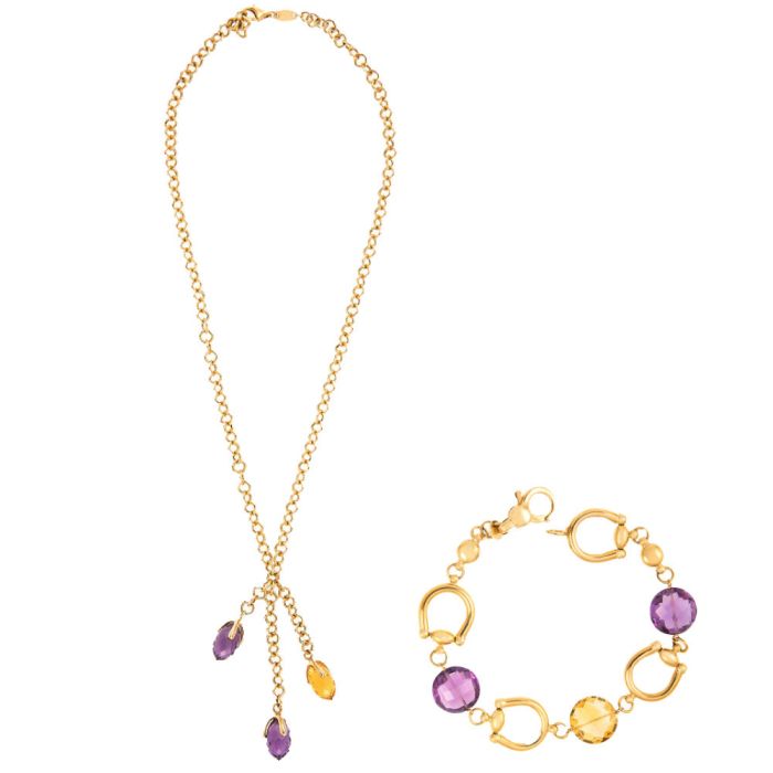 Set Yellow gold of women's jewelry with amethyst and topaz 14CT SETJRI0123