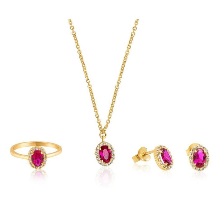 Set Yellow gold of women's jewelry with synthetic ruby 9CT SETHRE0267