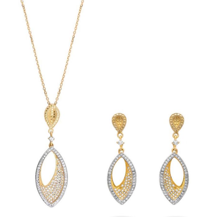 Set yellow and white gold of women's jewelry with zirkon 14CT SETIRH0063