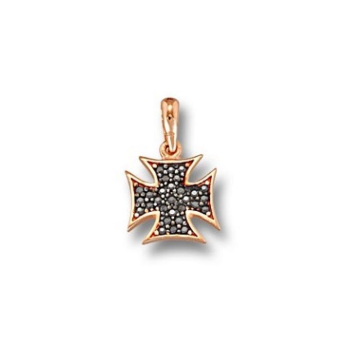 Women's small cross in pink gold with black zircon 9CT HTH0107