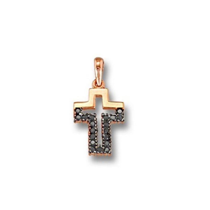 Women's small cross in pink gold with black zircon 9CT ΗΤΗ0106