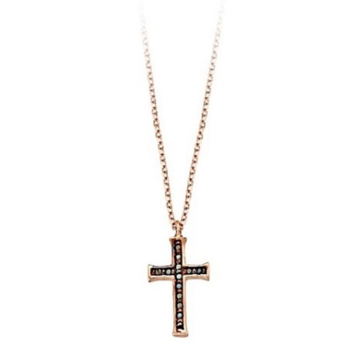 Women's small cross in pink gold with black zircon 9CT HRD0111