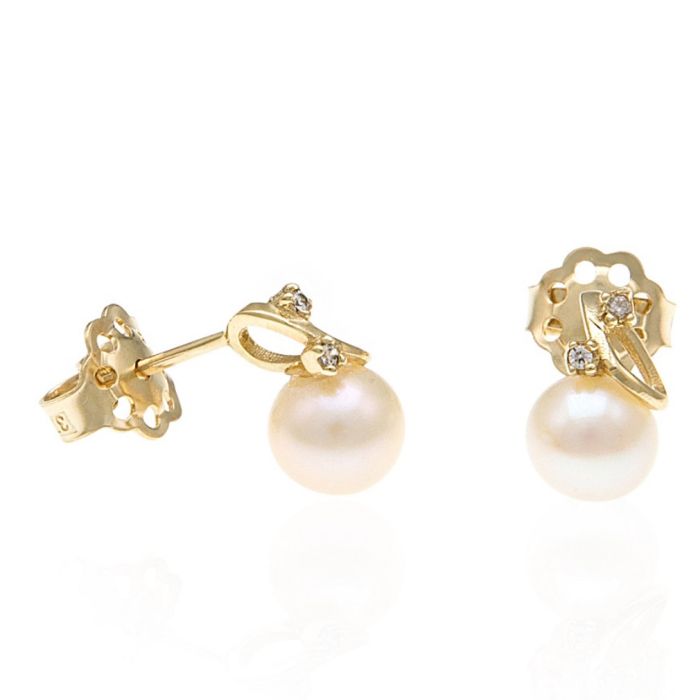 Yellow gold earrings with pearl and zircon 9CT HSM0005