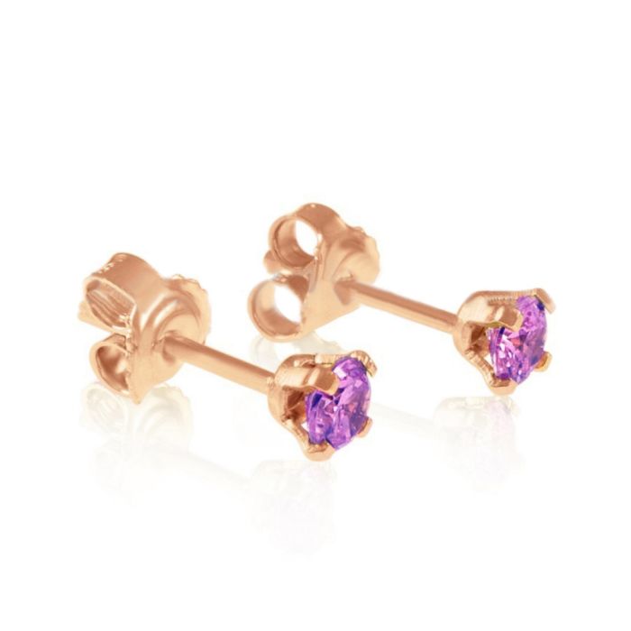 Pink gold stud earrings with zircon 14CT ISE0137